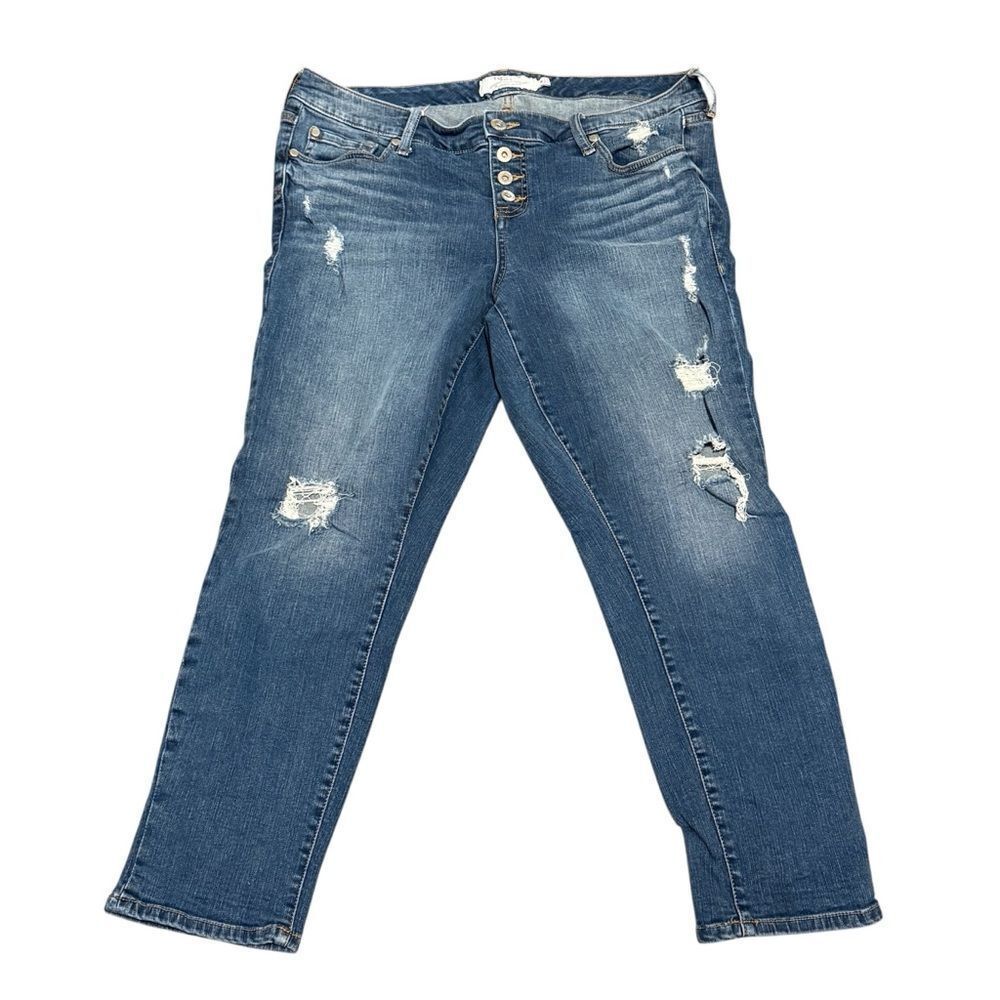 Torrid Button Fly Skinny Distressed Cropped Jeans Blue Size 14